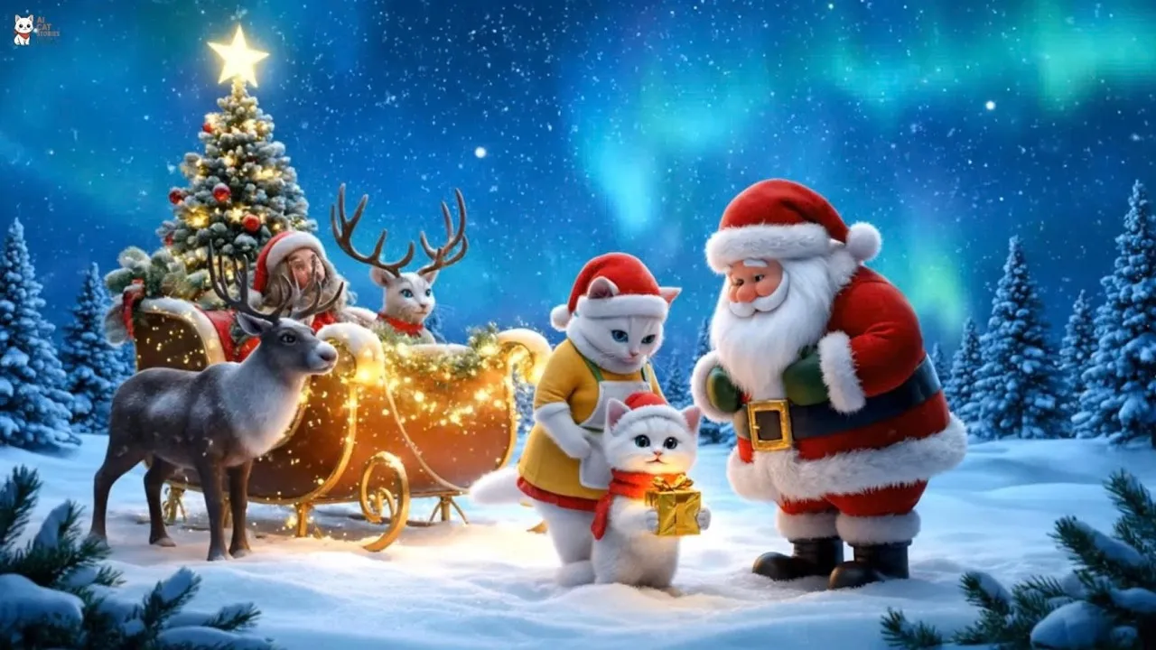Mama Cat & White Kitten’s Christmas on the Snowy Mountain AI Cat Family Adventure